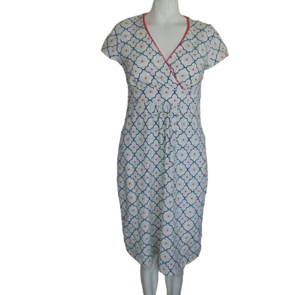 Boden Jersey Dress, 6R, White/Blue, Geometric/Tiled print, Short sleeves - Picture 7 of 12